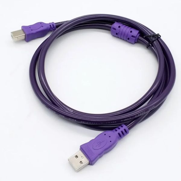 Cabo da impressora USB 2.0 Tipo de homem para digitar B machado de escudo duplo de alta velocidade roxo transparente 1.5/3/5/10m