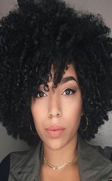 Charming Women039s Short Bob Kinky Curly peruca Cabelo brasileiro Africano American Simulation Human Human Curly Wig para Ladies8596485