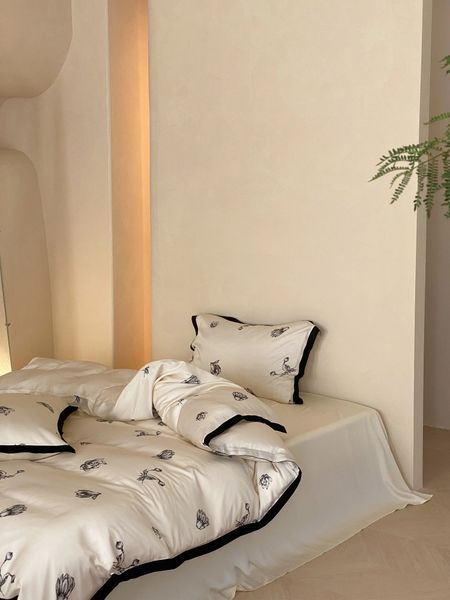 Tinta e lavagem Jiangnan |Luxo e minimalista Summer Sedk Quatro peças Conjunto de camas de seda de seda de seda legal Conjunto de cama de seda 240403