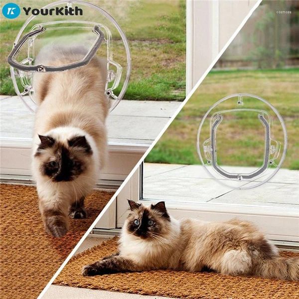 CAT CATTORI Yourkith Door Flatta trasparente 4 serrature per animali domestici Forniture per PC Materiale rotondo foro per cane per cane