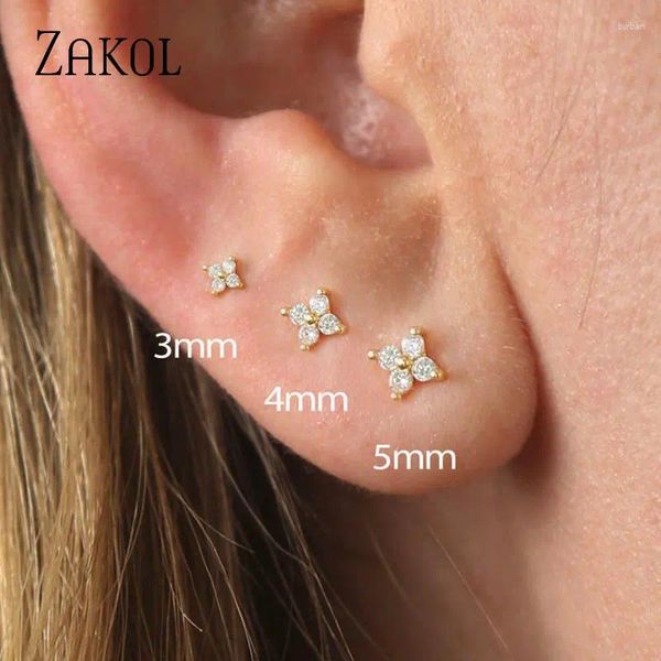 Orecchini per borchie Zakol squisito piccolo orecchino di colore in oro a fiori di zircone rotondo per donne gioielli di moda coreana