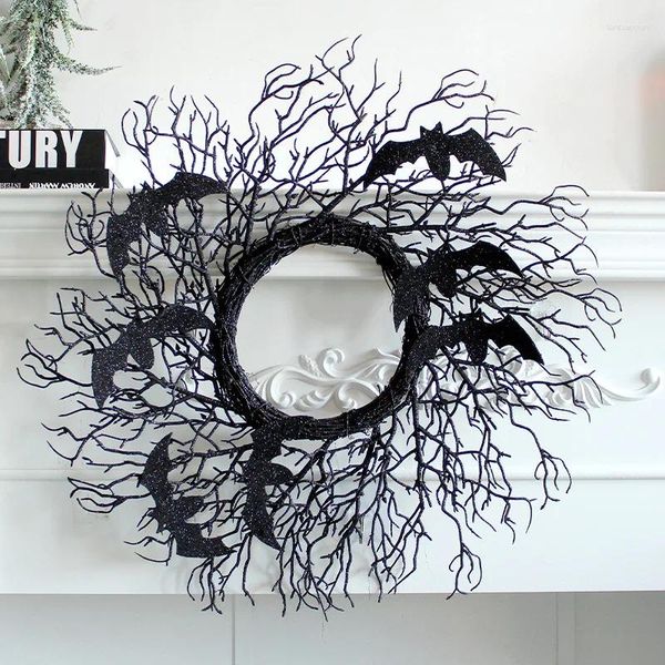 Fiori decorativi Halloween Simulazione Decorazione Garland Black Dead Branch pipistrello rattan anello porta poggiatene