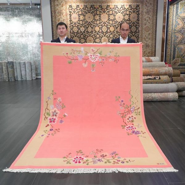 Teppiche yilong 5,5'x8 'handgefertigtes rosa hochwertiger Teppich chinesischer Wollteppich zum Verkauf (CNW25)