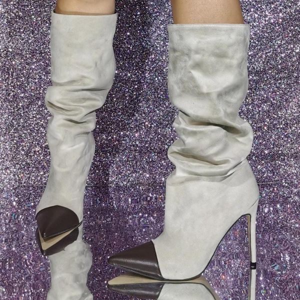 Stivali in gomma in bianco e nero suola botas para mujer tallone sottile con punta di punta di piedi scarpe altissima greggi altissima but-on buty zimowe damskie