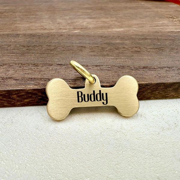 Dog Tag Bone Nome personalizzato ID Piet Animali in ottone solido Accessori per cuccioli anti-Lost Cani Collar personalizzato inciso