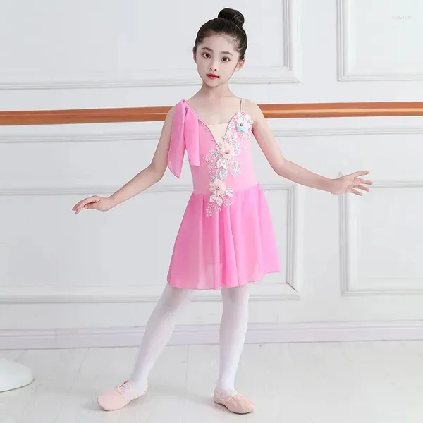 Vestido de palco para crianças vestido de balé adulto garotas garotas rosa chiffon clássico de dança clássica para crianças tiro moderno