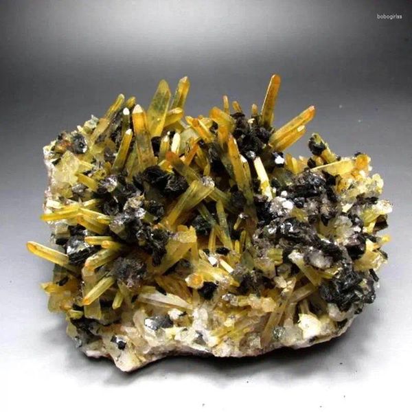 Dekoratif Figürinler 1173G Hematit Üzerinde Sarı Kuvars Kümesi - Kristaller ve Taşlar İyileştirici Mineral Ev Dekoru Feng Shui