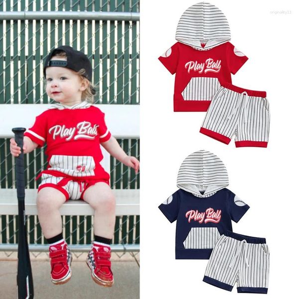 Set di abbigliamento FocusNorm 0-4y Bambini per bambini Abiti casual Set di lettere a maniche corte con cappuccio a strisce T-shirt