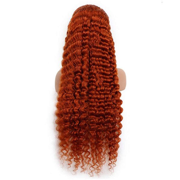 Dantel İnsan Saçlı Peruklar Remy Kıvırcık 13x4 Dantel Peruk 8 ''-30 '' Renkli Kıvırcık Önceden Kazanmış Derin Dalga Brezilya Zencefil Turuncu Uzun