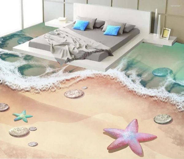 Tapeten Strand 3D Stereoskopische Steinwasser Wandmalereien Tapetenboden für Wohnzimmer Badezimmer