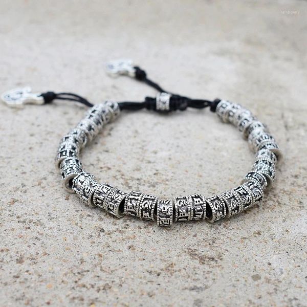 Link pulseiras tradicionais tibetano budismo pulseira de bronze homens seis palavras mantra om mani padme hum hum bisas de amuleto de metal antiquado