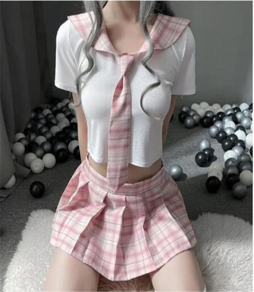 Versione coreana giapponese JK Suit Woman High School Uniform Sexy Sailor Navy Cosplay Costumi Student Girls Plaid Skirt 3695633