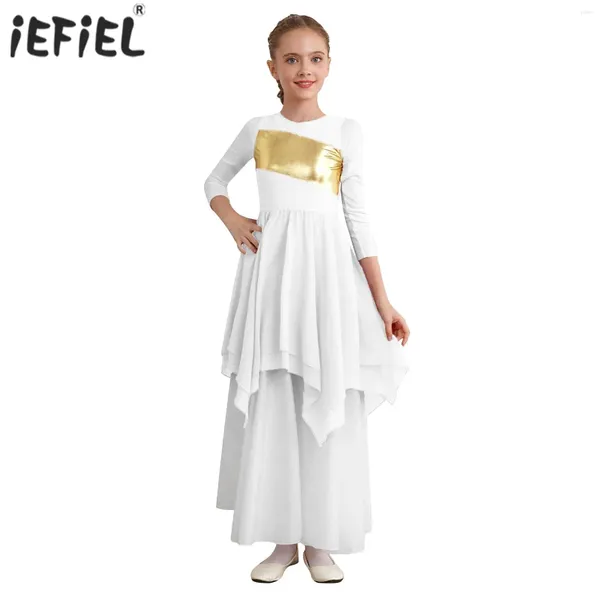 Bühne Wear Kids Girls Ballet Lyrische Tanzkleid Kirche Anbetung Liturgischer Feier Kostüm ärmellose asymmetrische Saum Lob Kleider