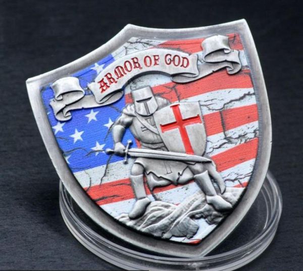 Armadura de Deus Eph 61018 Crusaders Red Cruz Desafio Coin Shield Badge Lord Bíblia Praye8957928