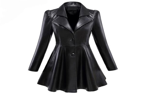 Women039s Leather Faux Leather Women S Jackets Nerrazzurri Fit and Flare Faux Leather Coat entalhe lapela de manga longa SKIRTE2016067