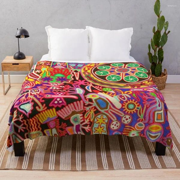 Coperte messicane colorate huichol |Design coperta grande accogliente arte folk vintage king size - lancia soffice morbida