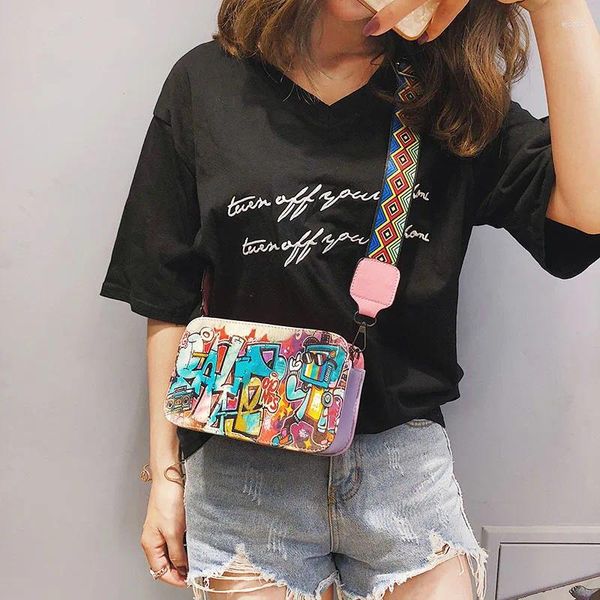 Bolsas de ombro de ombro Fashion Girls Handbag Korean Version Women Bag Graffiti Impressa Small Messenger Crossbody Flap #25