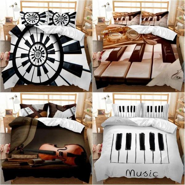 Bedding Sets Fashion Piano Violino 3D Impresso Musical Instrument Design de edredão Capa de broga de travesseiro Decoração adulta Decoração