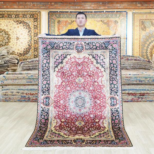 Ковры yilong 4'x6 'Турецкий шелковой ковер Vantage Red Hand Made Crug (ZQG477A)