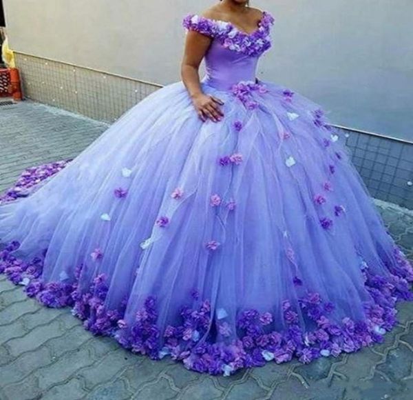 Off ombro Quinceanera Vestidos 3d Flores de rosa Puffy Ball vestido de tule laranja tulle Court Trem Sweet 16 Birthday Party Girls Bridal Gow2916091