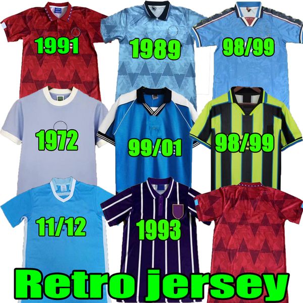 Maglie da calcio maniera retrò 1972 1989 91 93 94 97 98 99 Città 2000 01 02 03 19 20 Eidos Gallagher Weah Tevez Kun Aguero Dzeko Kompany Golden Vintage Manchesters Shirt da calcio