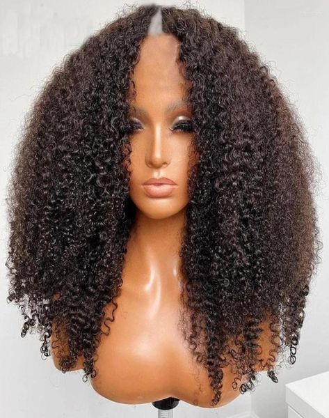 Glueless Afro Kinky Kıvırcık İnsan Saç V Parça Peruk Orta 250 Yence Perulu Remy 4B 4C Full U Shape5643865