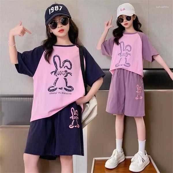 Set di abbigliamento 2024 Bambini primaverili set vestiti per ragazze tracce t-shirt fustina di pantaloni da caviglia con cappuccio per bambini adolescenti da 5 a 12 anni