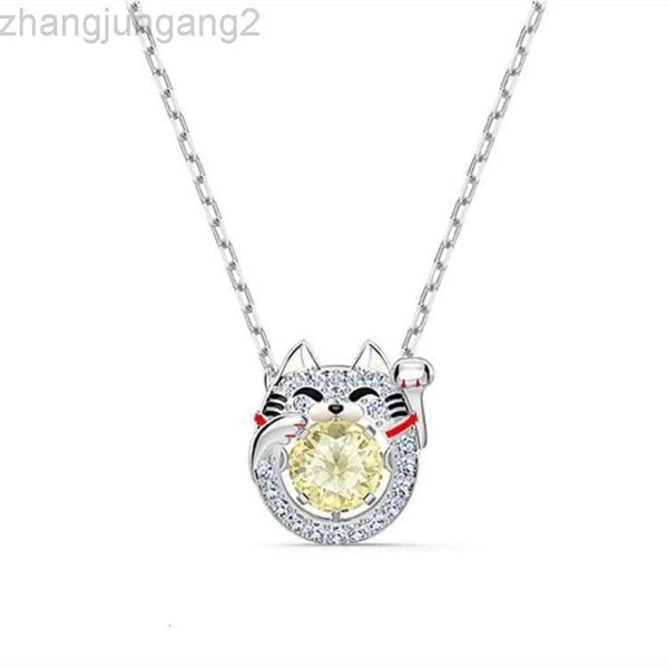 Designer swarovskis jóias xi jia 1 1 modelo original batendo no colar de gato de habilidade de riqueza de coração feminino