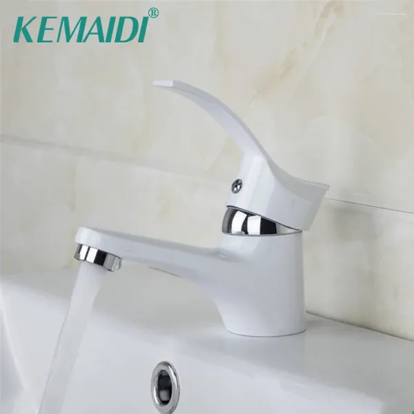 Torneiras de pia do banheiro Kemaidi Bacia de torneira Colina Cold Water Dixer Tap White Handle única vendida Brass