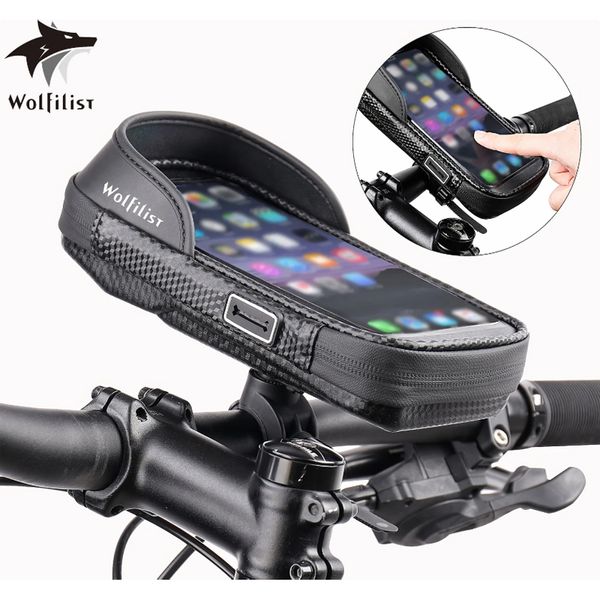 Borsa per manubrio Wolfilist Bike Accessori per biciclette anteriore impermeabili con pioggia con copertura per pioggia a pioggia solare TPU Sensibile touch screen compatibile con i telefoni da 6,5 