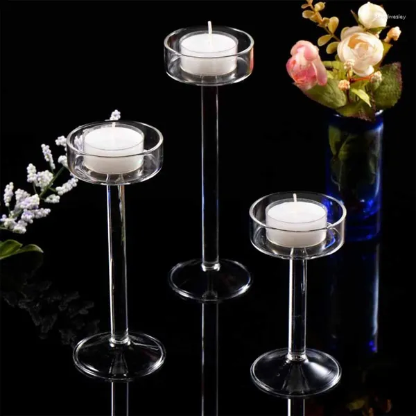 Titulares de velas transparentes altos portador de vidro Romântico Candlestick para decoração de peça central de mesa Fazendo atmosfera