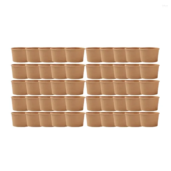 Tek Kullanımlık Bardak Pipetleri 50 PCS Kapaklı Çorba Kupası Yulaf Lapası Kepçeli Kağıt Bardak Yemek Hazırlığı Kraft Kase