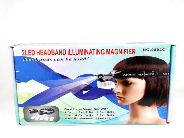 Sağlık Gadgets No9892C Çok Fonksiyonlu 2 LED 6x Kafa Bandı Aydınlatıcı Büyüteç Taşınabilir Göz Gözlükleri Stil Loupe2779207