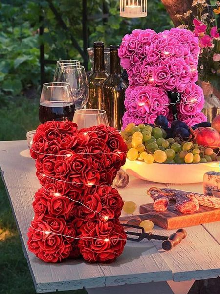 Flores decorativas do dia das mães, mãe presente namorada aniversário mulheres rosa ursinho urso