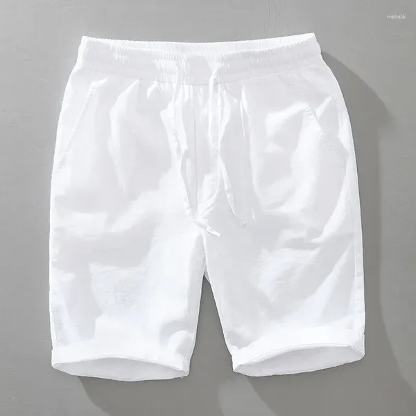 Shorts masculinos roupas de algodão de verão fino solto de cor sólida e casual bermuda para homens calças