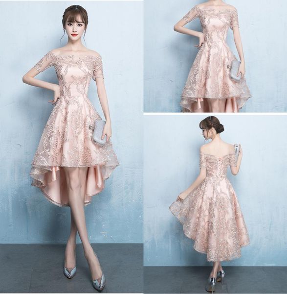 Новые платья 2021 года Вечернее ношение высокого низкого отклада с крышкой для кружева розового золота формальное платье для выпускного вечера для женщин7636061