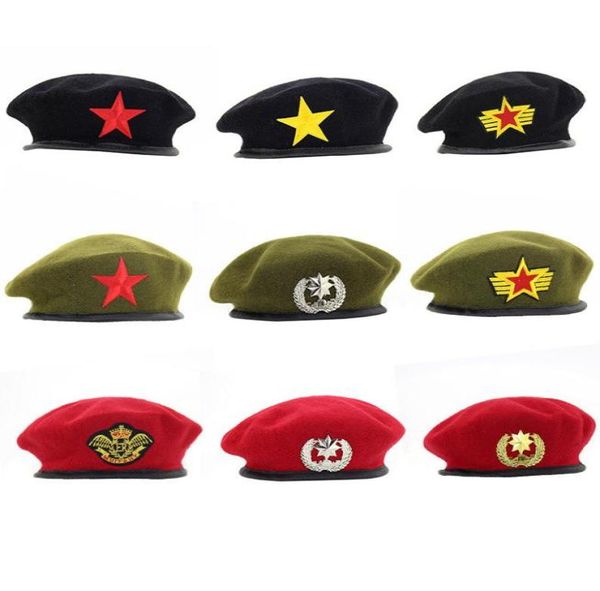 Military Cap Men ohne Abzeichen Solider Armee Hut Mann Frau Wolle Vintage Baskenmützen Kappen Winter warmes Hut Cosplay -Hüte für Frau2258936