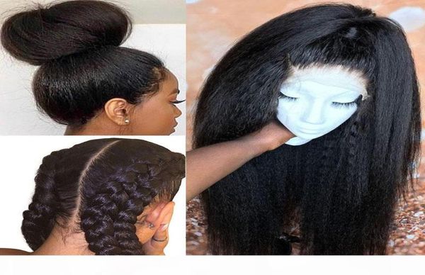 Kinky düz peruk tam dantel insan saç perukları siyah kadınlar için 250 yoğunluk u parça peruk yaki tam dantel peruk dantel ön peruklar everbeauty2524171