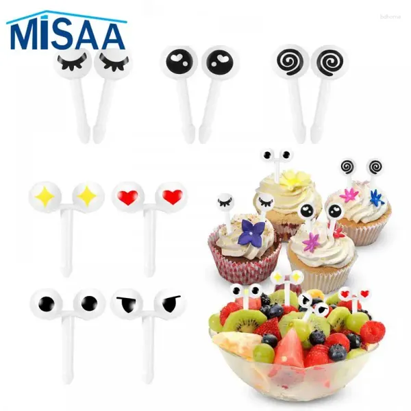 Gabeln 10 PCs Mini Eye Obst wiederverwendbare Kunststoff dekorative Stöcke Dessert Zahnstocher Kinder Lunchboxzubehör