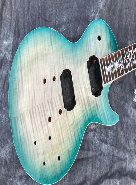 Blau unvollendete LP E -Gitarre Ein Flammen Maple Top Material Mahagoni Fingerboard Rosewood Inlays Blumen Custom8868693