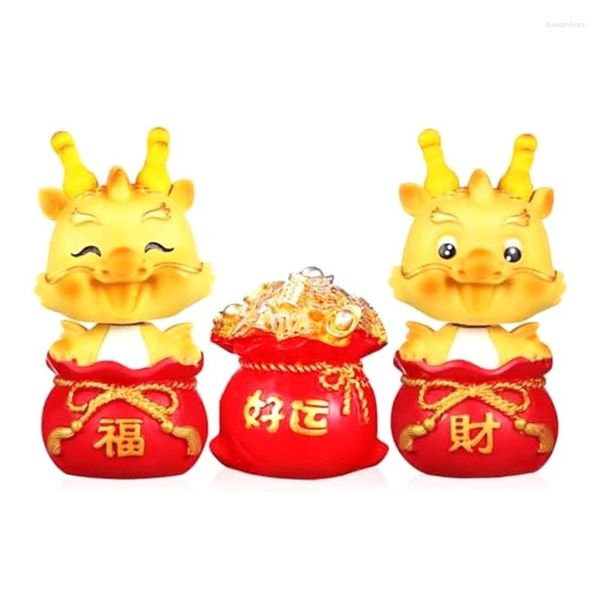 Dekorative Figuren 3PCs Schüttelgrotz Dragon Figuren Kit Chinesische Zodiac -Ornamente Jahr der Statuen, die für Home Office eingestellt sind