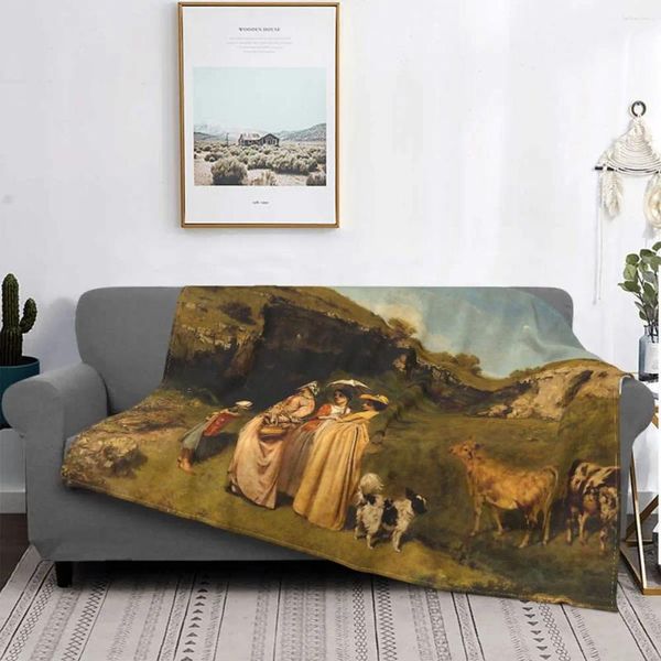 Cobertores Gustave Courbet Blanket Velvet durante toda a temporada Young Ladies of the Village Ultra-Soff Lanke for Home Couch Ditread