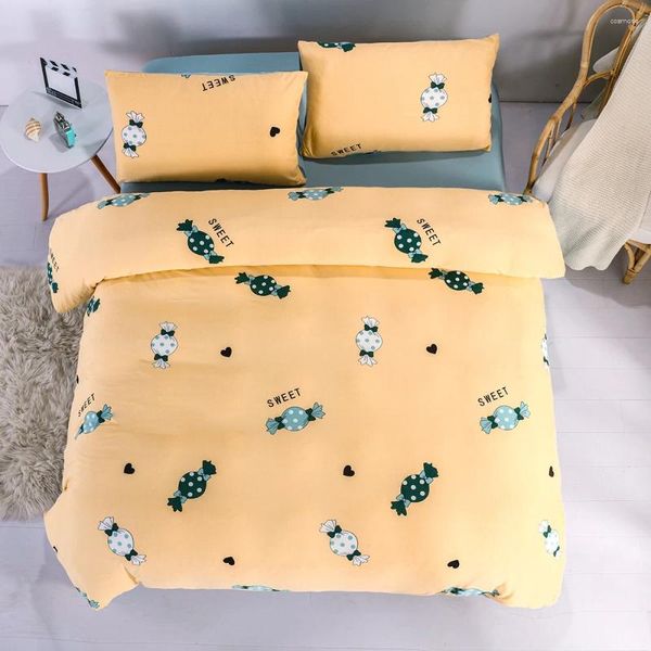Bettwäschessätze waschbarer weicher Bettblätter Trösterabdeckung Set mit Lycra gestrickt Baumwoll Home Textil Kingsize 200x230 cm Süßigkeitenmuster