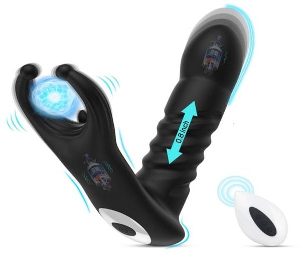 Massageador de brinquedos sexuais Toys telescópicos Toys de vibradores Anal Massageador de próstata masculino com anel de galo Ring Remote Control Butt Plug Toy para MEN2896198