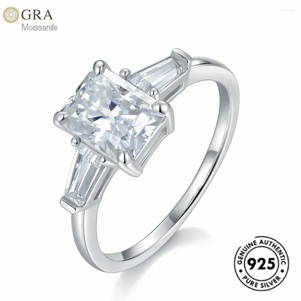 Küme halkaları bayanlar orijinal 925 Sterling Gümüş Dikdörtgen 6 8mm 2.0ct Lab Moissanite Elmas Kadın Mücevherleri