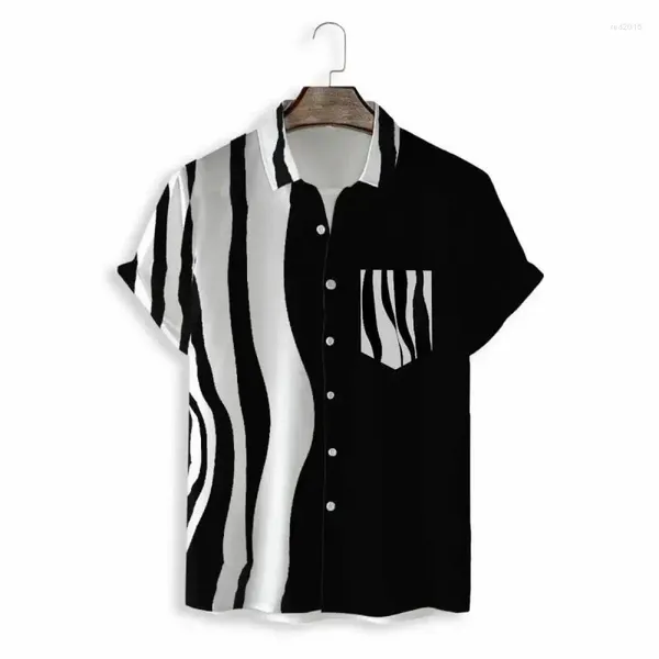 Camicie casual maschile 2024 versione coreana estiva slim fit stampa personalizzata camicia a strisce in bianco e nero sciolto a maniche corte per uomini