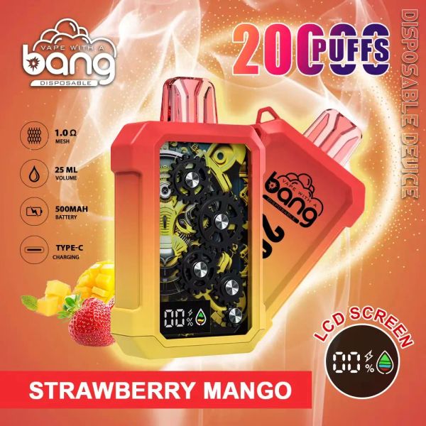 Bang 20000puff E Conjunto de cigarros Puffs20K POD500mAH Mesh Bobina LCD Display Vopers recarregáveis 0% 2% 3% 5% 12 sabores caneta vape