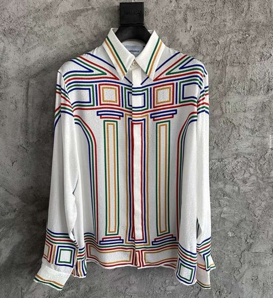 24SS Casablanca Designer шелковая повседневная рубашка новая цветная полоса