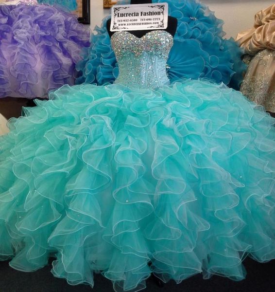 Сделанные на заказ платья для бальных платьев Aqua Quinceanera для Sweet 16 Cheapeetheart Crystal Organza Masquerade Fashion Ragazza платье VES3603770