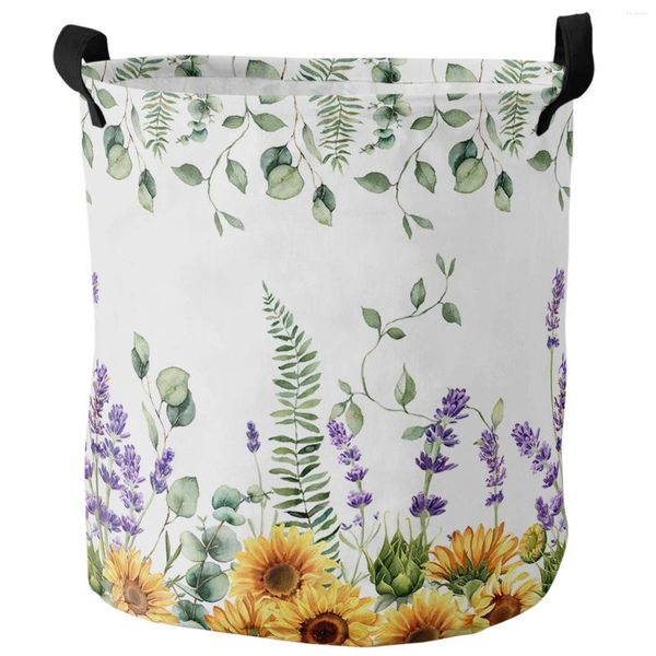 Сумки для белья Wild Flower Eucalyptus Sunflower Plant Lavender складываемая корзина с водонепроницаемым организатором для хранения игрушек с большой емкостью.